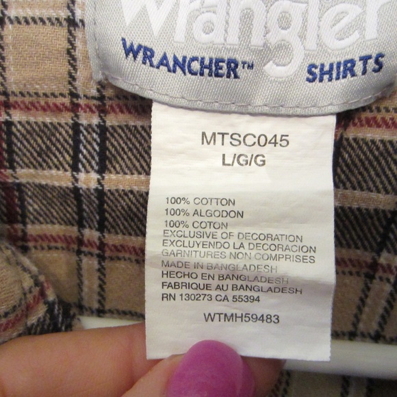 Wrangler Wrancher Brown Plaid Flannel Men's Large Long Sleeve Pearl Snap Shirt - Picture 4 of 4